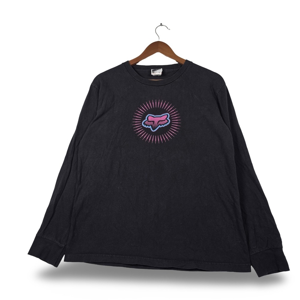 Vintage Y2K Fox Racing Neon Winged Graphic Long Sleeve Shirt Black Mens Size M